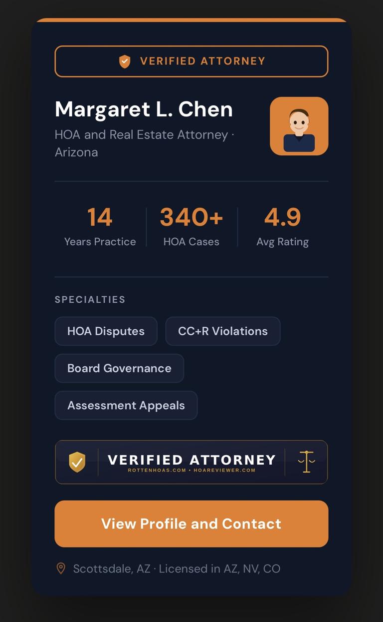 Sample HOAReviewer Verified Attorney profile preview