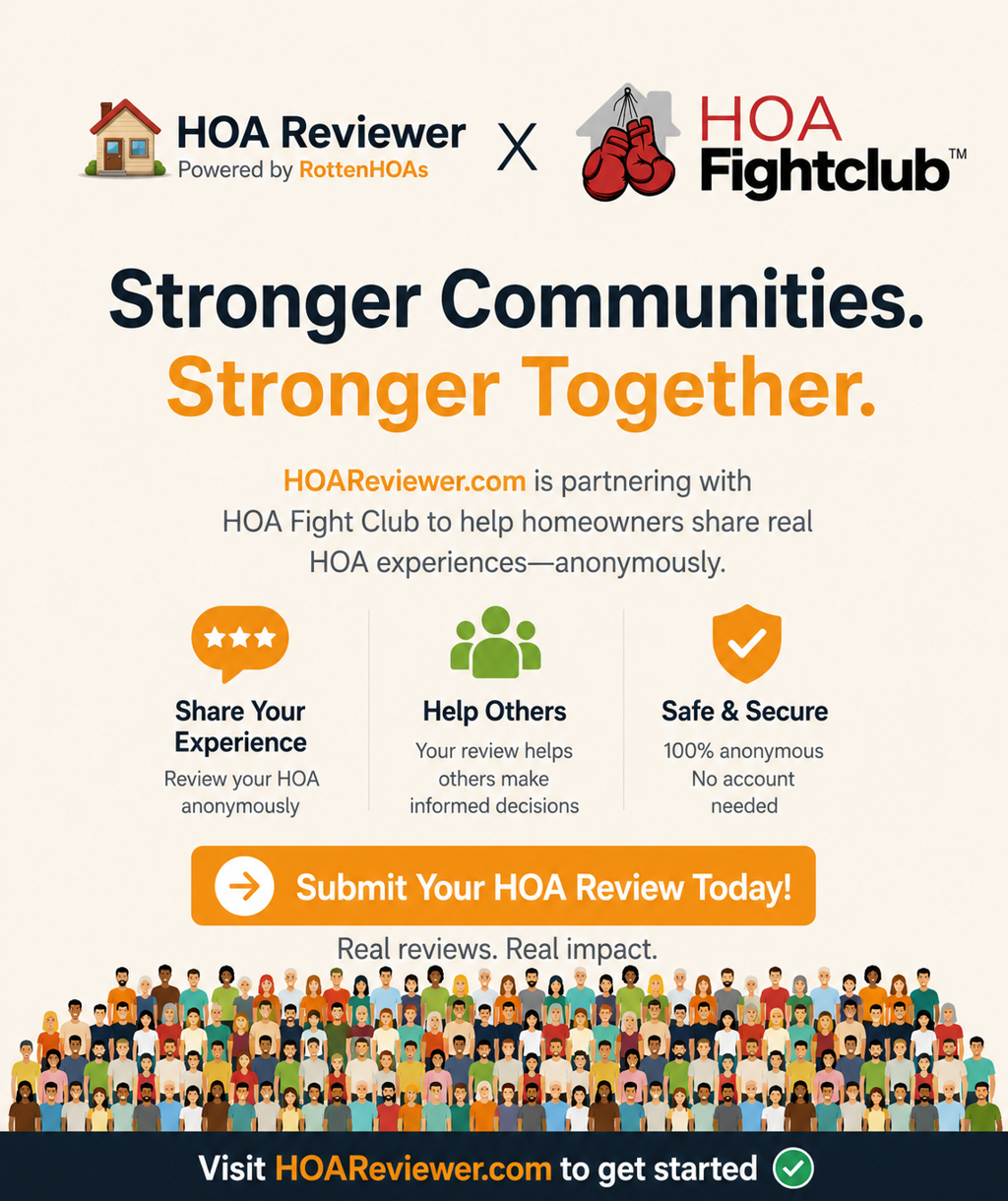 HOAReviewer × HOA Fight Club — Stronger Communities. Stronger Together.