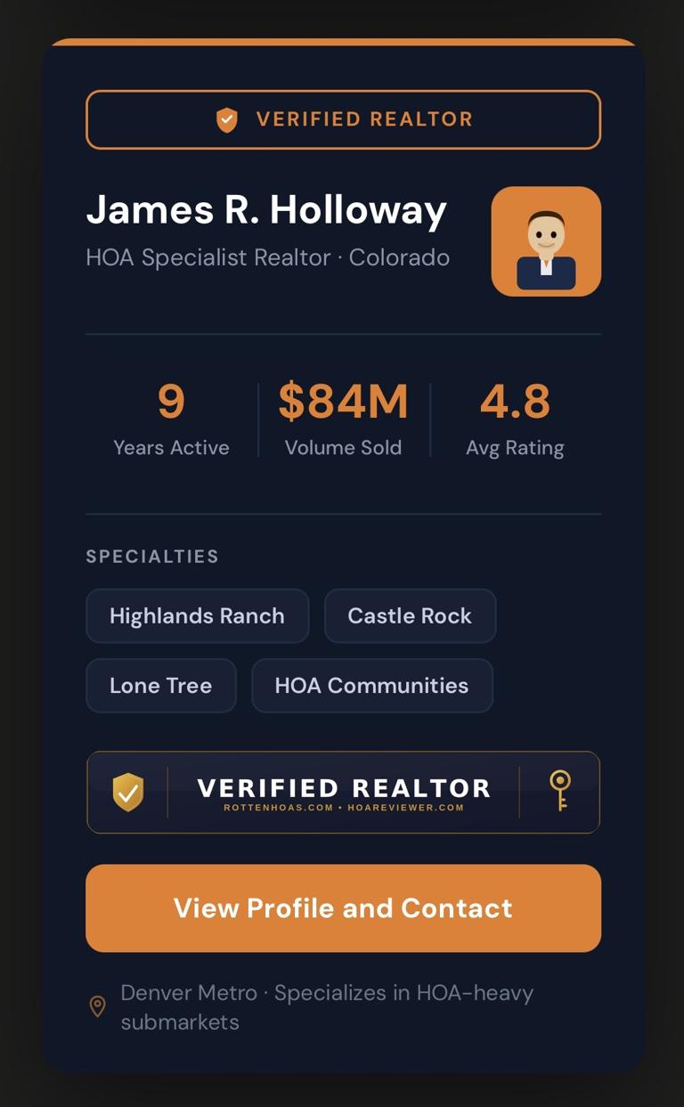 Sample HOAReviewer Verified Realtor profile preview